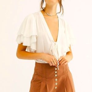 Free People White Flowy - Call Me Later Bodysuit